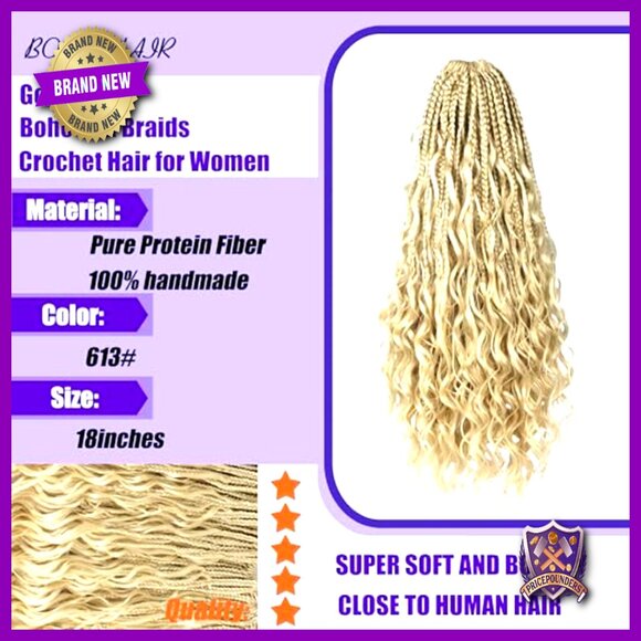 18 Inch Protein Fiber Crochet Box Braids Pre Looped Bohemian Style main image 5